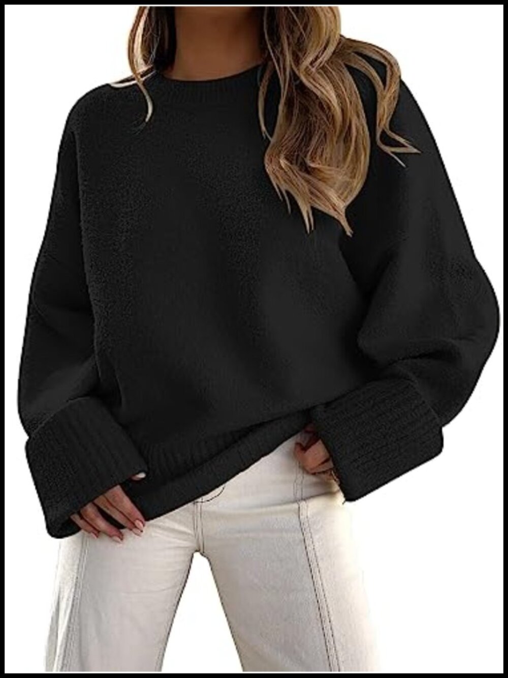 Oversized Knit Pullover Sweater Cozy Warm Fuzzy Long Sleeve Crew Neck